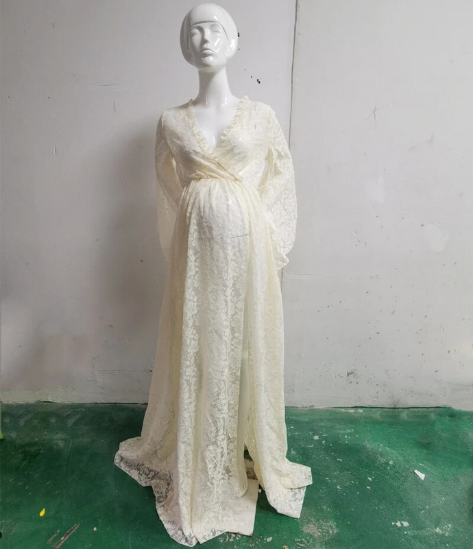 Grūtnieču mežģīņu kleita Grūtniecības fotosesijas kleita ar garām piedurknēm Seksīga kleita grūtniecēm Fotografēšana Apģērbi Modes Moving Kleita