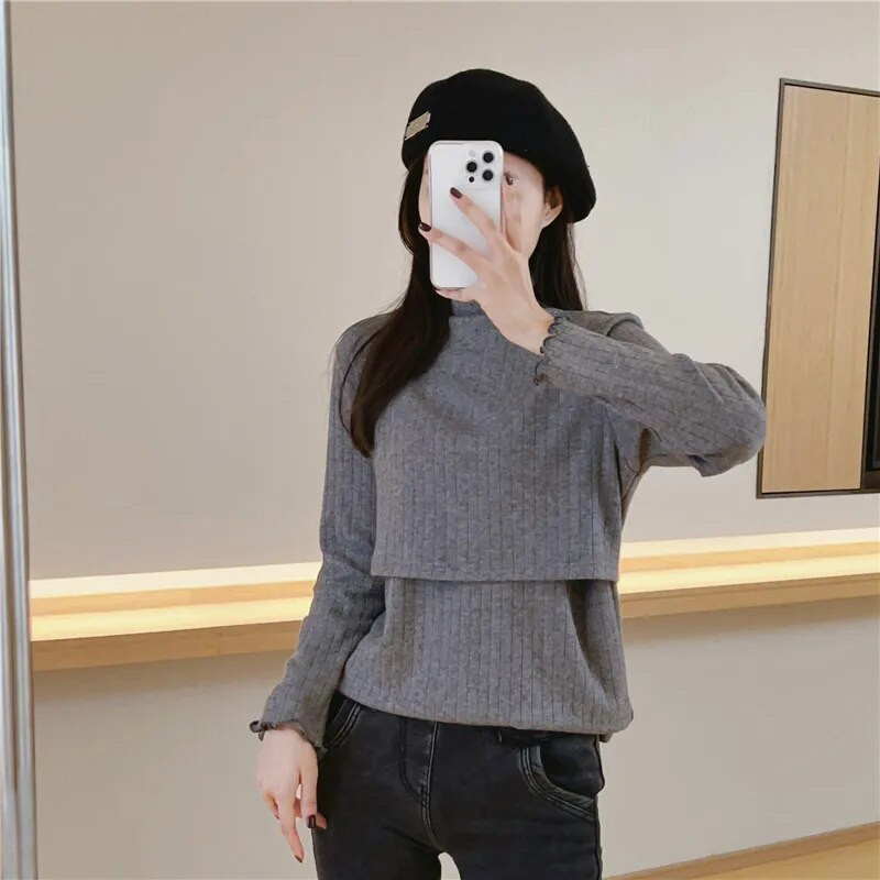 Grūtnieču topi grūtniecēm Barošana T-krekls Grūtnieču apģērbs Pavasaris Rudens 2228