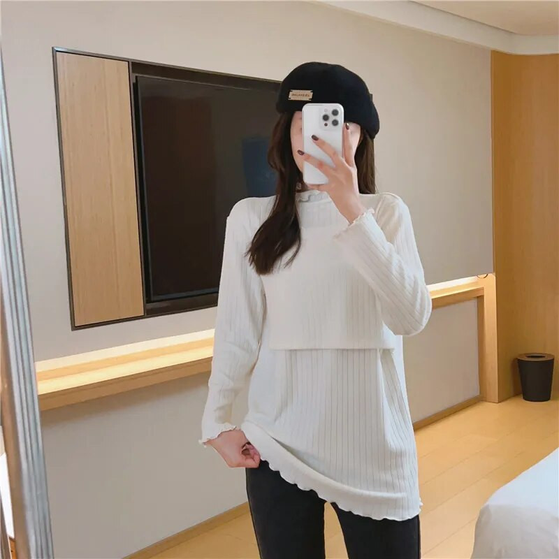 Grūtnieču topi grūtniecēm Barošana T-krekls Grūtnieču apģērbs Pavasaris Rudens 2228