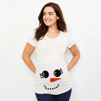 Χριστουγεννιάτικο μπλουζάκι για έγκυες γυναίκες Snowman Cartoon εμπριμέ μπλουζάκι Ανακοίνωση εγκυμοσύνης Ρούχα εγκυμοσύνης Λευκό κοντομάνικο μπλουζάκι