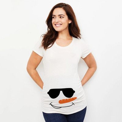 Ziemassvētki Grūtnieces T-krekls Sniegavīrs Karikatūra Apdrukāts T krekls Paziņojums par grūtniecību Apģērbs Grūtnieču balts Tops ar īsām piedurknēm