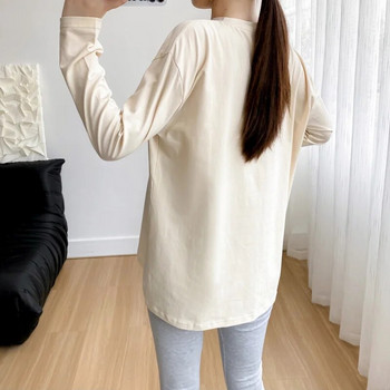 Есенна тениска със средна дължина и дълги ръкави Бежова тениска за хранене Горнище на дрехи за бременни 8579