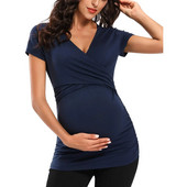 Odjeća za trudnice Ženski gornji dijelovi Odjeća za dojenje Premama majica Ljetna majica kratkih rukava za trudnice Otvorena trudnička majica s naborima