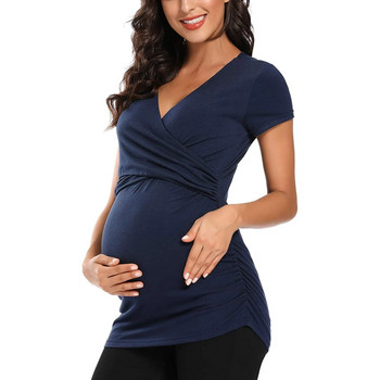 Ρούχα εγκυμοσύνης Γυναικεία μπλουζάκια Ρούχα θηλασμού Premama Tee καλοκαιρινό κοντομάνικο μπλουζάκι εγκυμοσύνης με πλισέ στο πλάι ανοιχτό