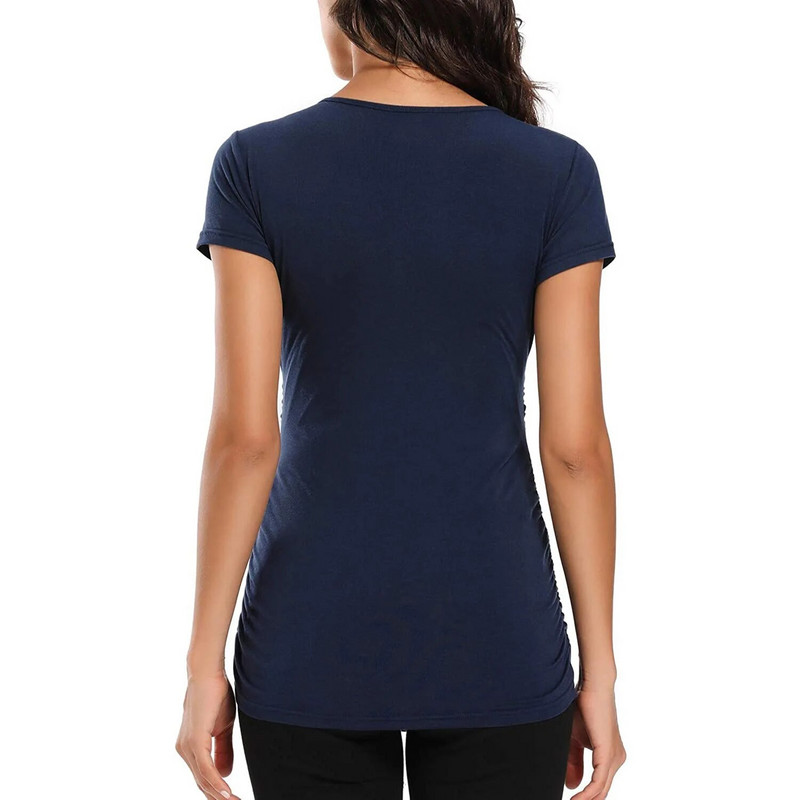 Odjeća za trudnice Ženski gornji dijelovi Odjeća za dojenje Premama majica Ljetna majica kratkih rukava za trudnice Otvorena trudnička majica s naborima