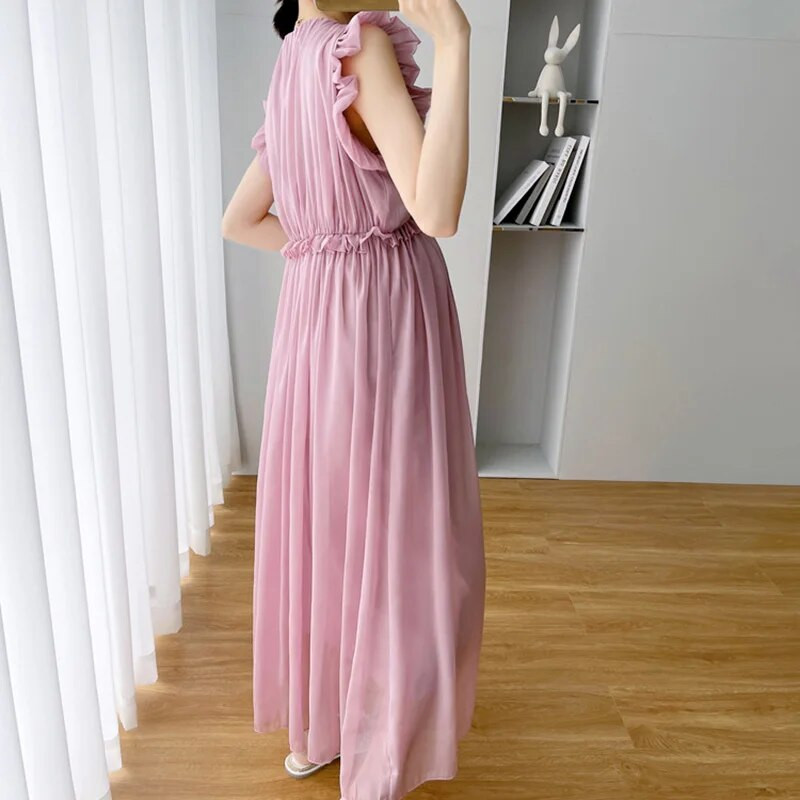 CARECODE Elegáns kismama ruhák Fotózás terhes nők nyári egyszínű ujjatlan V-nyakú, hosszú strand sifon ruha