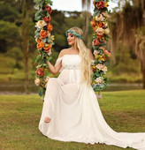 Trudničke haljine za fotografiranje Žene Trudnice Rekviziti za trudničku fotografiju Jednobojna haljina s volanima s otvorenim ramenima Jednobojna haljina za trudnice