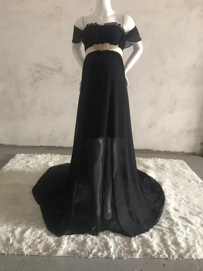 Trudničke haljine za fotografiranje Žene Trudnice Rekviziti za trudničku fotografiju Jednobojna haljina s volanima s otvorenim ramenima Jednobojna haljina za trudnice