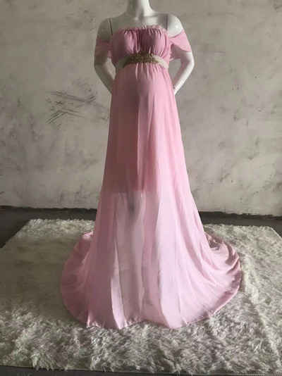 Trudničke haljine za fotografiranje Žene Trudnice Rekviziti za trudničku fotografiju Jednobojna haljina s volanima s otvorenim ramenima Jednobojna haljina za trudnice