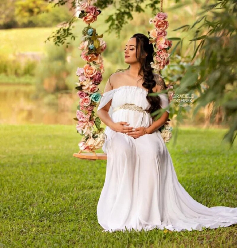 Trudničke haljine za fotografiranje Žene Trudnice Rekviziti za trudničku fotografiju Jednobojna haljina s volanima s otvorenim ramenima Jednobojna haljina za trudnice