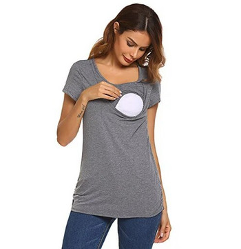 Европейски и американски летни нови модели за бременни многофункционална тениска за бременни с къс ръкав бременни жени кърмачки