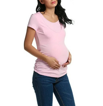 Европейски и американски летни нови модели за бременни многофункционална тениска за бременни с къс ръкав бременни жени кърмачки