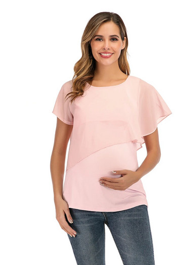 Καλοκαιρινά γυναικεία βολάν Μπλουζάκια για μπλουζάκια εγκυμοσύνης εγκυμοσύνης Γυναικεία περιτύλιγμα θηλυκού εγκυμοσύνης Αμάνικο μπλουζάκι διπλής στρώσης