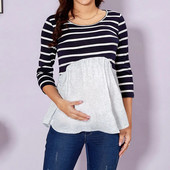 Modna široka suknja za trudnice proljeće i jesen okrugli izrez prugasti šavovi široki gornji dio majice kratkih rukava trudnička pidžama haljina