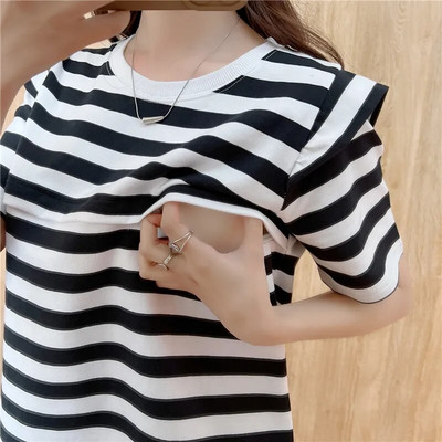 Trudnička odjeća s prugama s naboranim rukavima Majica za dojenje za trudnice Odjeća za dojenje Odjeća za trudnice 9227