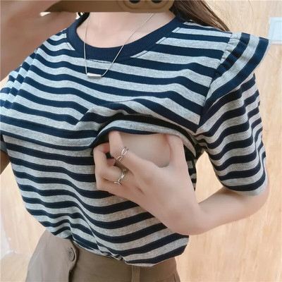 Trudnička odjeća s prugama s naboranim rukavima Majica za dojenje za trudnice Odjeća za dojenje Odjeća za trudnice 9227