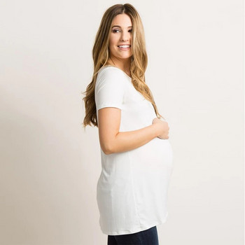 Летни дрехи за бременни О-образно деколте Едноцветни тениски с къс ръкав Горнища за бременни жени Големи размери Рокли за бременни Ежедневни