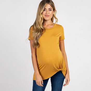Летни дрехи за бременни О-образно деколте Едноцветни тениски с къс ръкав Горнища за бременни жени Големи размери Рокли за бременни Ежедневни