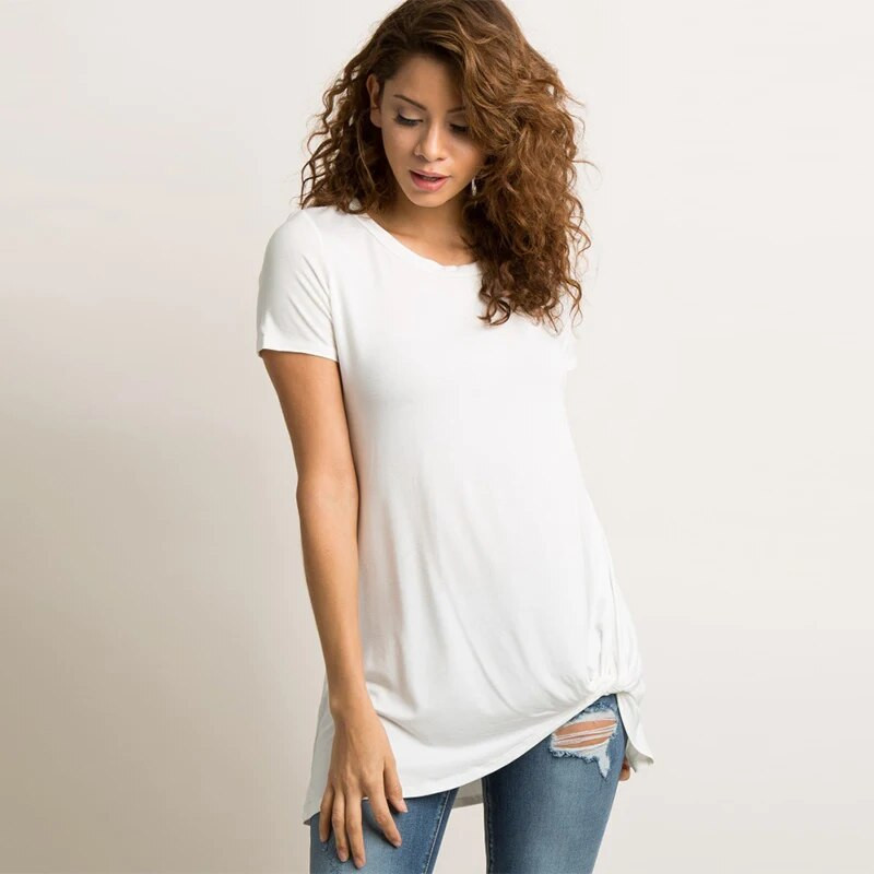 Vasaras drēbes grūtniecēm O-veida kakla vienkrāsains ar īsām piedurknēm T-krekli grūtnieču topi grūtniecēm Liela izmēra grūtnieču kleitas ikdienišķas