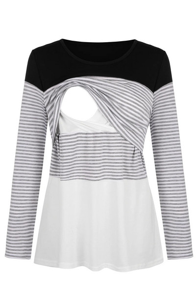 Nova ležerna odjeća za trudnice Majice za dojenje Majice kratkih rukava za trudnice koje doje Colorblock dugi rukavi