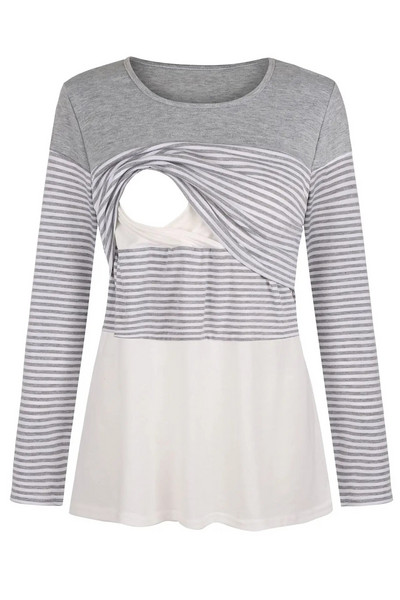 Nova ležerna odjeća za trudnice Majice za dojenje Majice kratkih rukava za trudnice koje doje Colorblock dugi rukavi