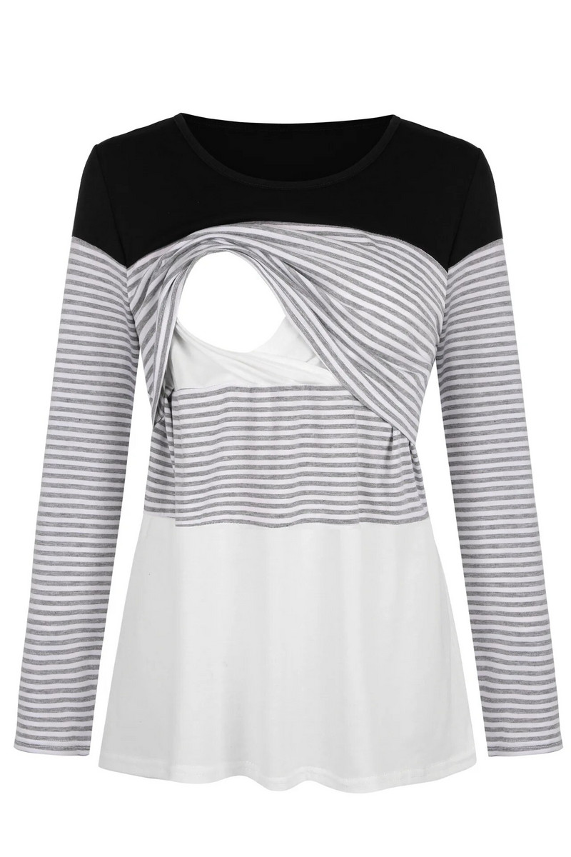 Nova ležerna odjeća za trudnice Majice za dojenje Majice kratkih rukava za trudnice koje doje Colorblock dugi rukavi