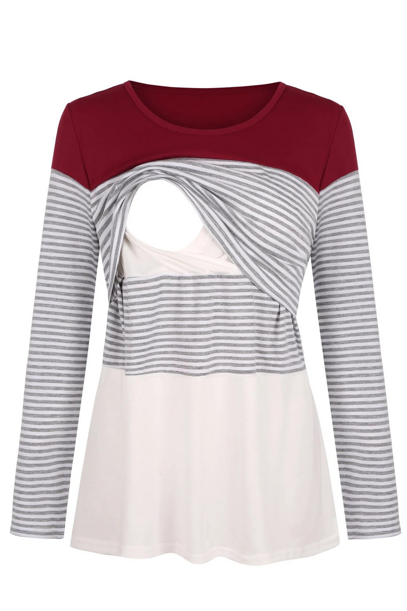 Nova ležerna odjeća za trudnice Majice za dojenje Majice kratkih rukava za trudnice koje doje Colorblock dugi rukavi