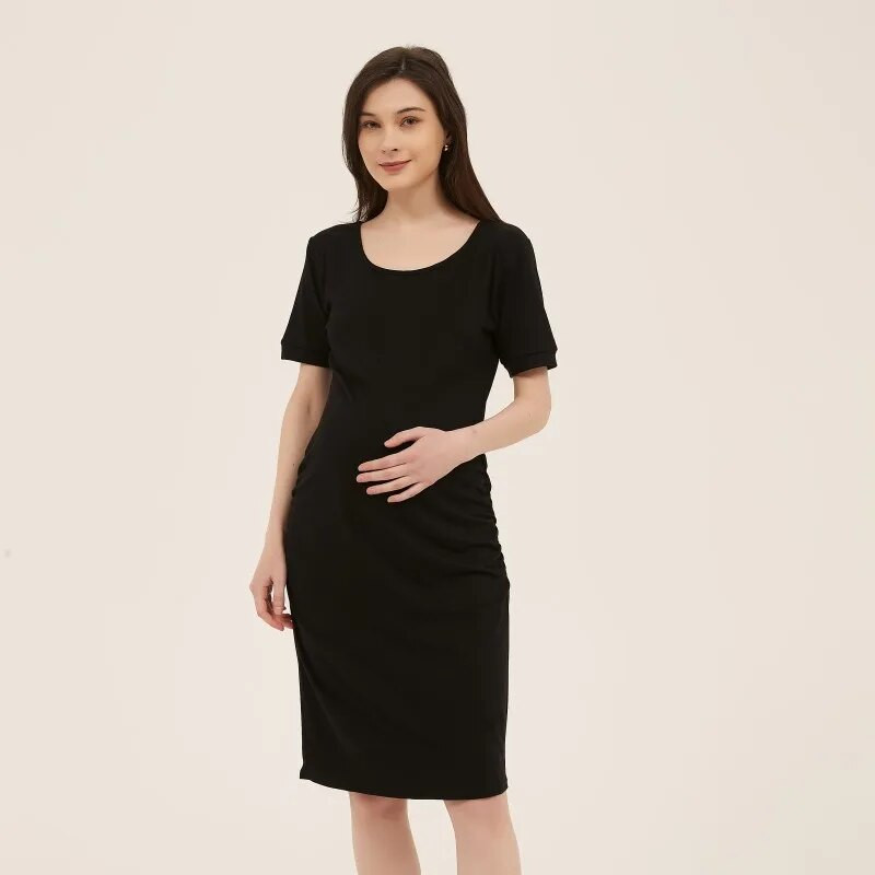Liu&Qu trudničke haljine Body Ruched Trudnic Dress Bodycon Haljina za trudnice kratkih rukava s omotom za bebe Svakodnevno nošenje
