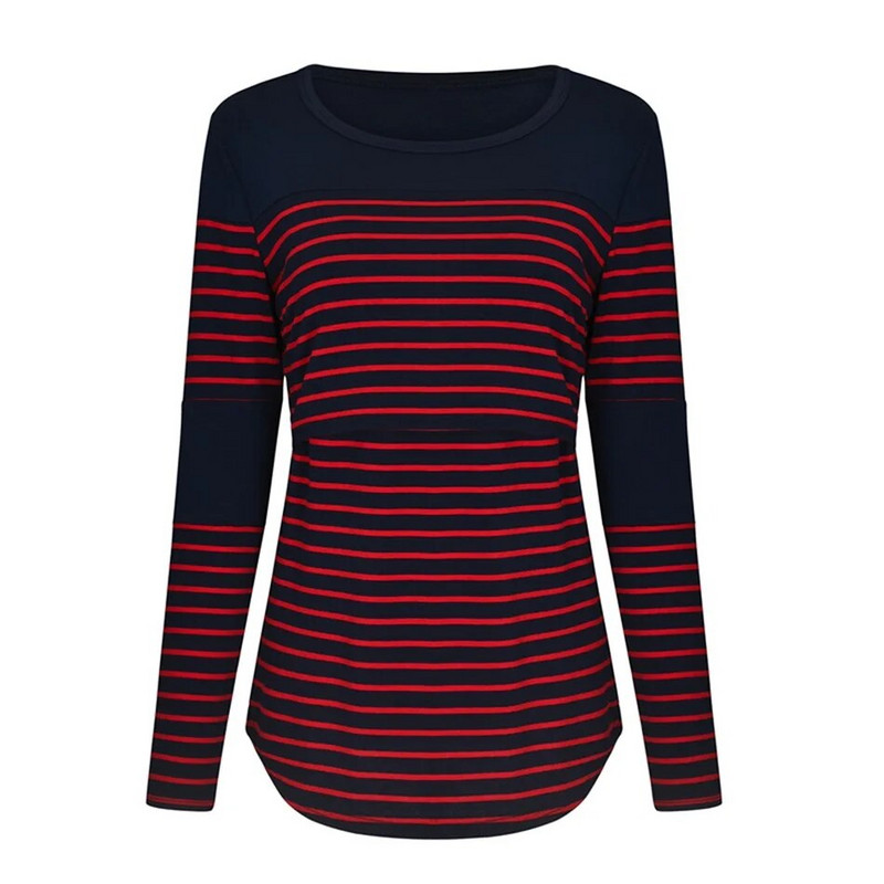 Ženska majica za trudnice Odjeća Ljeto Jesen Majica s dugim rukavima na pruge Majice za dojenje Odjeća za trudnice, velika veličina