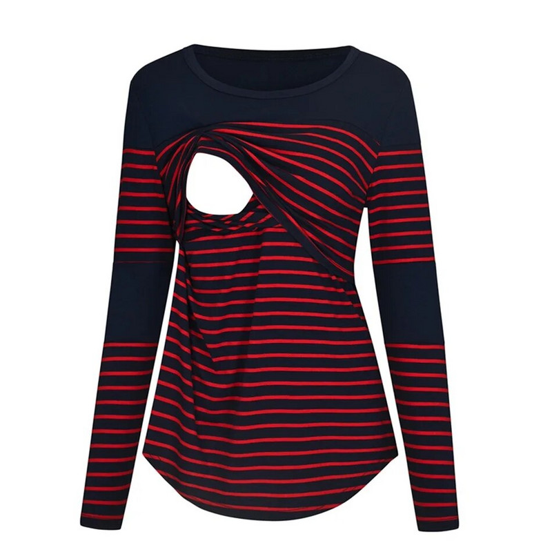 Ženska majica za trudnice Odjeća Ljeto Jesen Majica s dugim rukavima na pruge Majice za dojenje Odjeća za trudnice, velika veličina