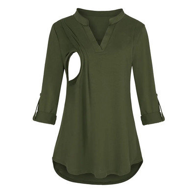 Sieviešu grūtnieču T-krekls grūtniecēm ar garām piedurknēm vienkrāsains barošanas topi Blūze zīdīšanas vestidos