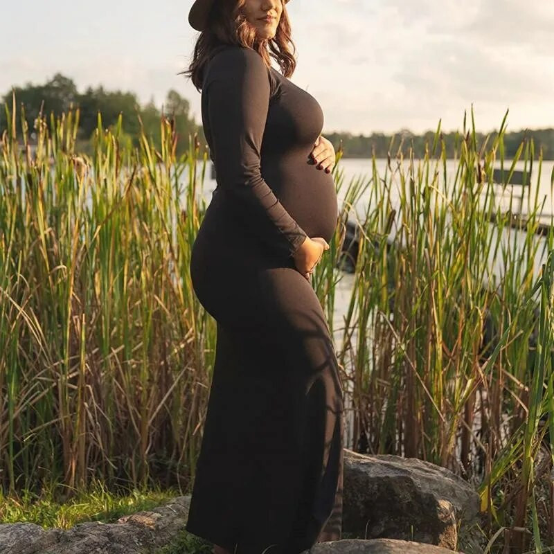 Fotografiranje za trudnice Haljina s dolčevitom Fotografiranje Trudničke žene Bodycon Maxi duge haljine Odjeća za trudnice