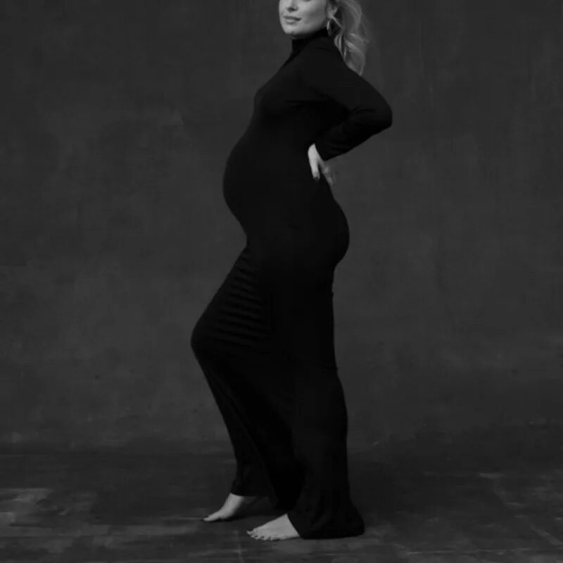 Fotografiranje za trudnice Haljina s dolčevitom Fotografiranje Trudničke žene Bodycon Maxi duge haljine Odjeća za trudnice
