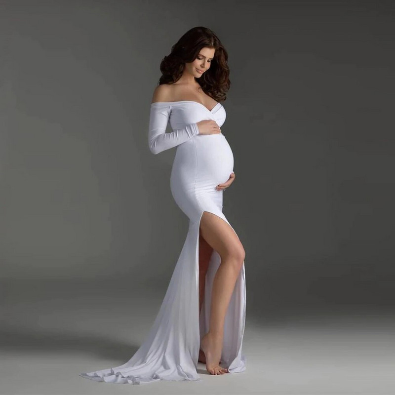 Seksi trudničke haljine bez ramena za fotografiranje Maxi haljina Baby Shower Ženska odjeća za fotografije trudnica Duga trudnička haljina
