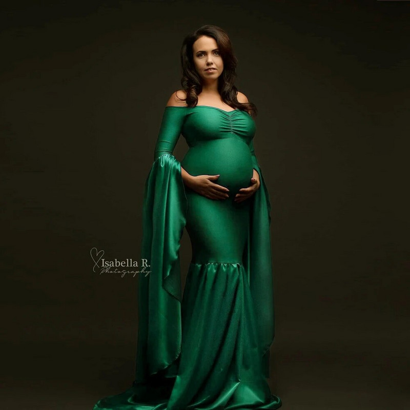 Kismama fotózási kellékek Sifon fodros ujjú halfarkú szoknya Fényképezési fotózás ruha nőknek Boho terhes ruha