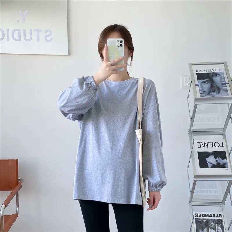 Lihtsad ühevärvilised laternavarrukad Pikad varrukad Beebi T-särk Imetavad asjad rasedatele Rasedatele Riided 9152