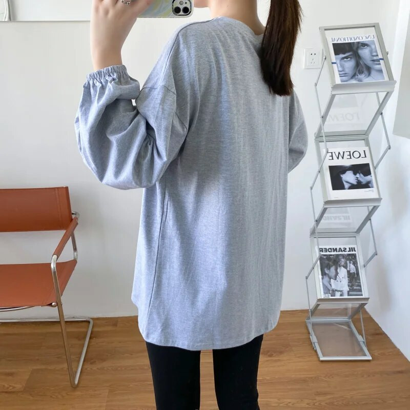 Lihtsad ühevärvilised laternavarrukad Pikad varrukad Beebi T-särk Imetavad asjad rasedatele Rasedatele Riided 9152