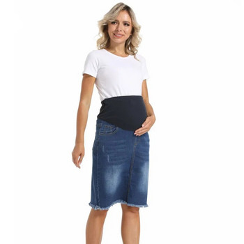 Нови модни летни дънкови поли за бременни Еластични дрехи с висока талия за бременни жени Разтеглива ежедневна дънкова пола за бременност 2023
