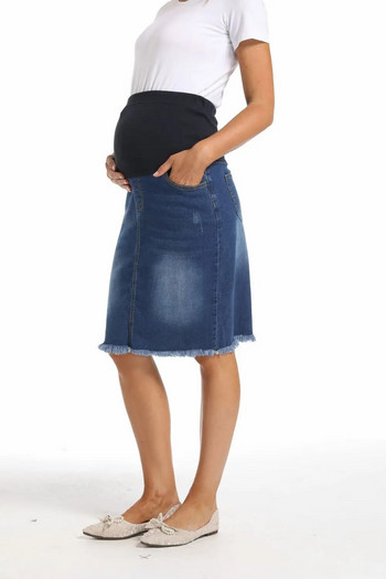 Νέα μόδα καλοκαιρινές τζιν φούστες εγκυμοσύνης Ελαστικά ψηλόμεσα ρούχα για έγκυες γυναίκες Stretch Casual τζιν φούστα εγκυμοσύνης 2023