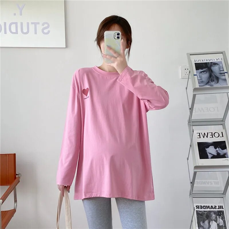 Top majica dugih rukava s ljubavnim printom Bluza s O-izrezom Pamuk Odjeća za dojenje Odjeća za trudnice 8562