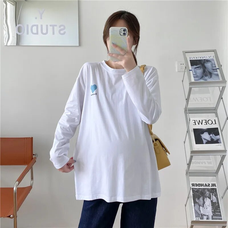 Top majica dugih rukava s ljubavnim printom Bluza s O-izrezom Pamuk Odjeća za dojenje Odjeća za trudnice 8562