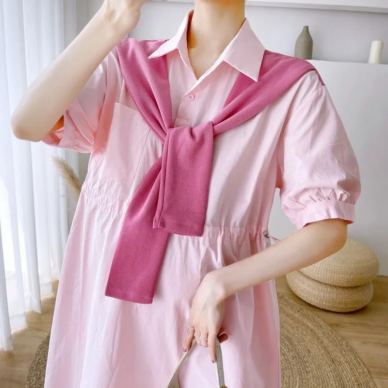 Haljina za trudnice Ljetna korejska odjeća A kroja za trudnice Chic Haljina košulja Trudnički lažni plašt od dva dijela Slatka slatka haljina