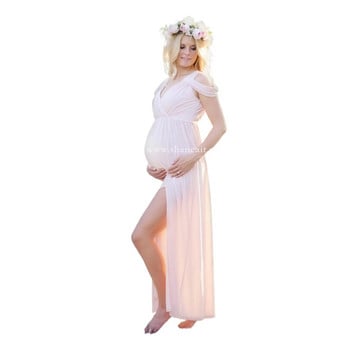 Φόρεμα εγκυμοσύνης Maxi φόρεμα Baby shower Photoshoot εγκυμοσύνης Casual ρούχα Αμάνικο Empire Waist Fitted Side Split Φόρεμα