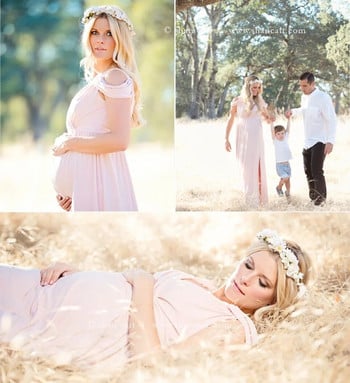 Φόρεμα εγκυμοσύνης Maxi φόρεμα Baby shower Photoshoot εγκυμοσύνης Casual ρούχα Αμάνικο Empire Waist Fitted Side Split Φόρεμα