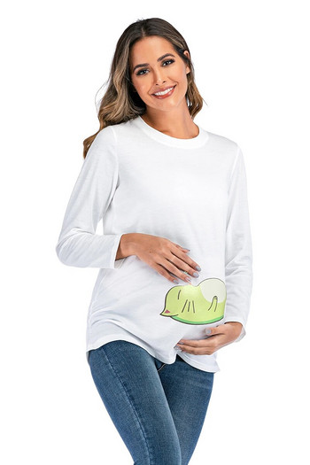Бебешка тениска с щампа за бременни Тениска с дълъг ръкав и коремче Дрехи за бременни жени Тениски за бременни Горнища Дрехи за бременни