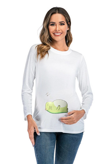 Бебешка тениска с щампа за бременни Тениска с дълъг ръкав и коремче Дрехи за бременни жени Тениски за бременни Горнища Дрехи за бременни