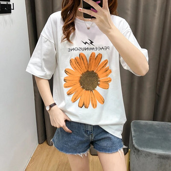 Многоцветна тениска Sun Flower с къс ръкав Лятна тениска за бременни бременни и горнище за дрехи за бременни 3928P