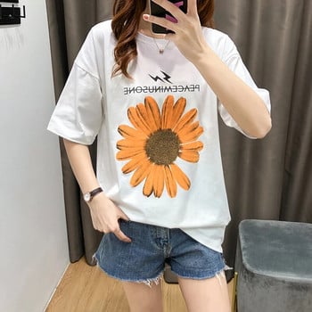 Πολύχρωμο T-Shirt Sun Flower κοντομάνικο καλοκαιρινό μπλουζάκι εγκυμοσύνης και ρούχα εγκυμοσύνης Top 3928P