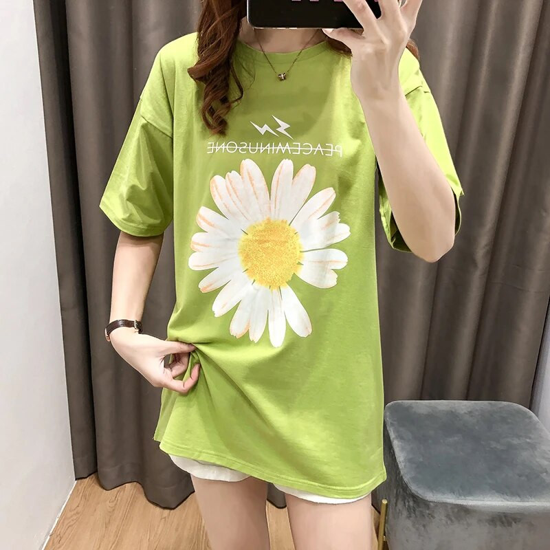 Višebojna majica kratkih rukava Sun Flower, ljetna majica kratkih rukava za trudnice i gornji dio odjeće za trudnice 3928P