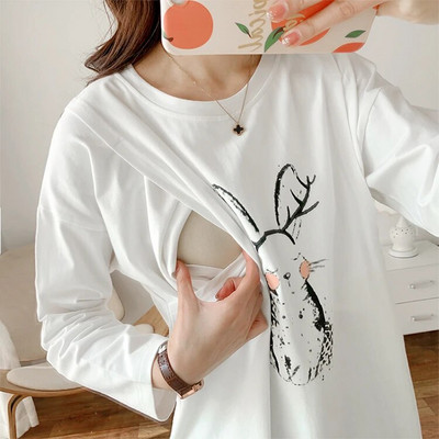 Srednja i duga široka ženska majica kratkih rukava za hranjenje, visokokvalitetna pamučna odjeća za trudnice i dojilje 5016B